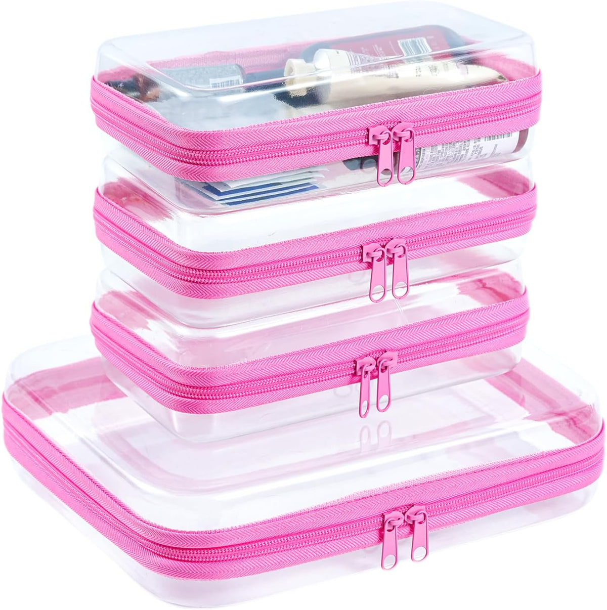4 pcs Clear Zipper Pouches, Hard Shell Zipper Case, Makeup Organizer Travel Toiletry bag, Diaper