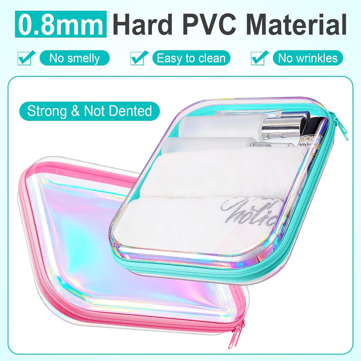 Hoolerry 3 Pcs Clear Hard Zipper Case Plastic Pouch Transparent Hard Case Clear Makeup Bag Portable