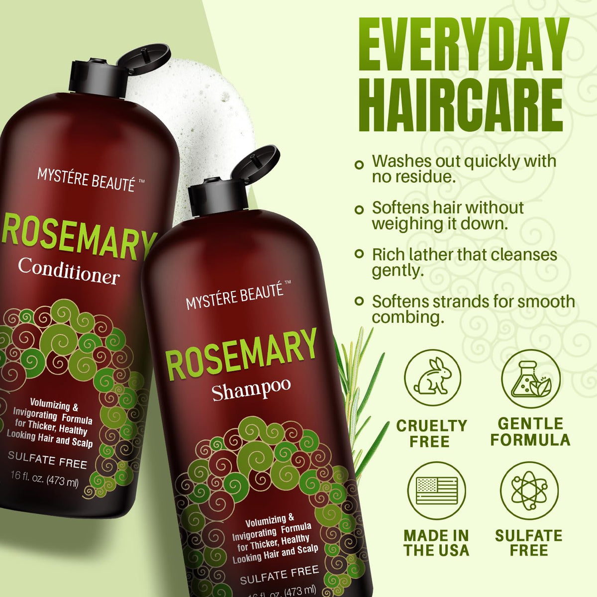 Rosemary Shampoo and Conditioner for Hair Growth, Sulfate Free Organic Rosemary Oil Shampoo De