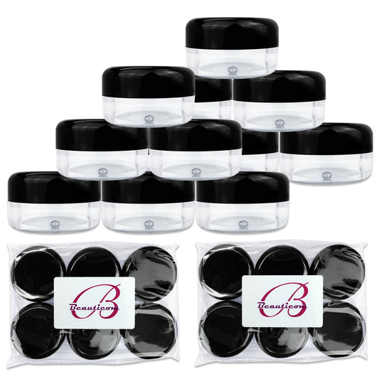 (Quantity: 12 Pieces) Beauticom 15G/15ML (0.5oz) Clear Round Jar with Black Lids for Cosmetics