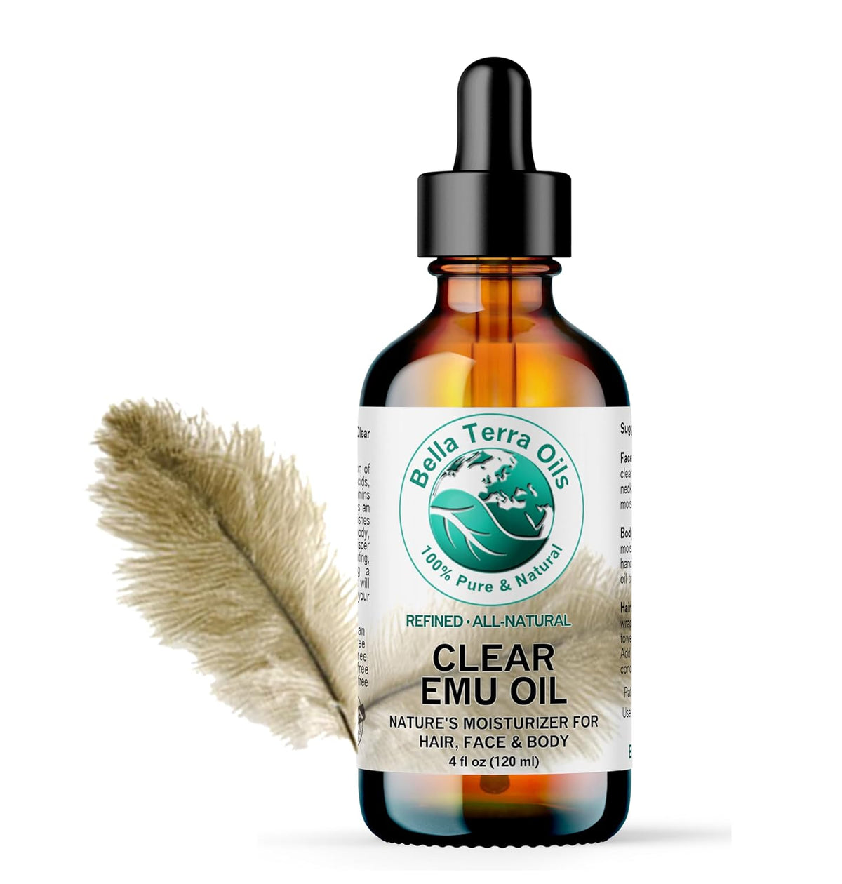 Bella Terra Oils - Clear Emu Oil 4 oz - Dive into Australia's Beauty Secret, Packed with Essential