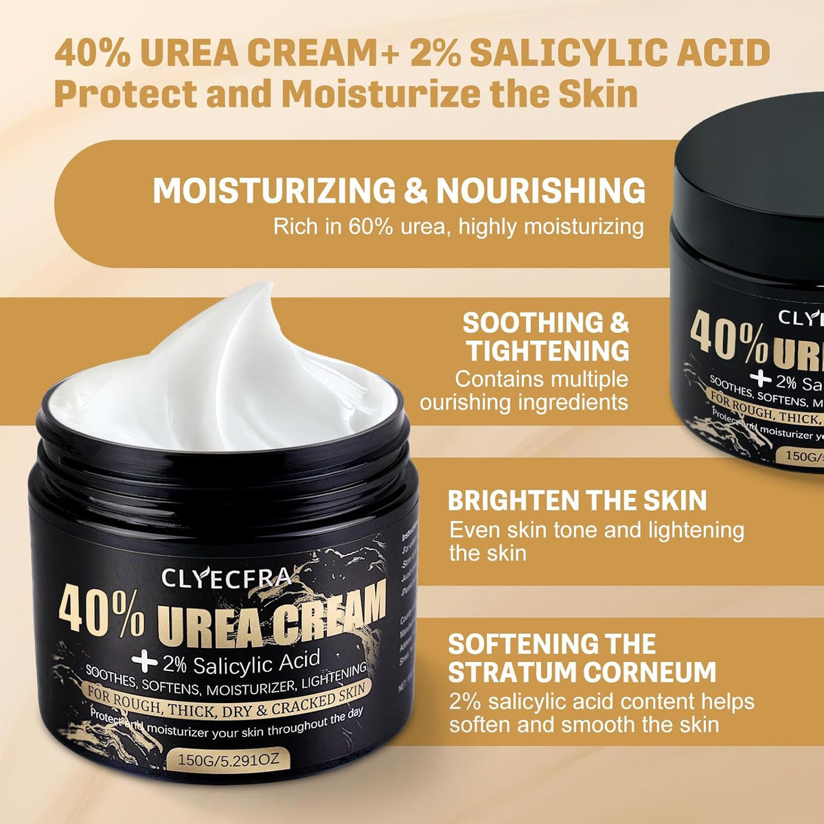 40% Urea Cream with 2% Salicylic Acid, Urea Cream 40 Percent for Feet & Hands- Maximum Strength