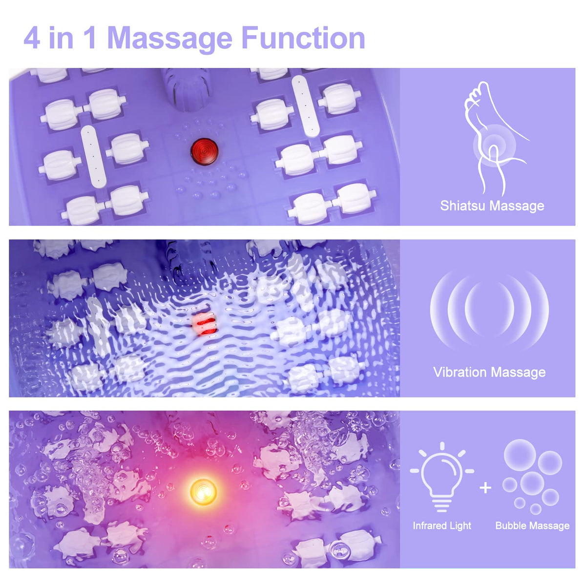 Foot Spa Bath Massager with Heat Bubbles and Vibration Massage and Jets, 16 OZ Calming Lavender