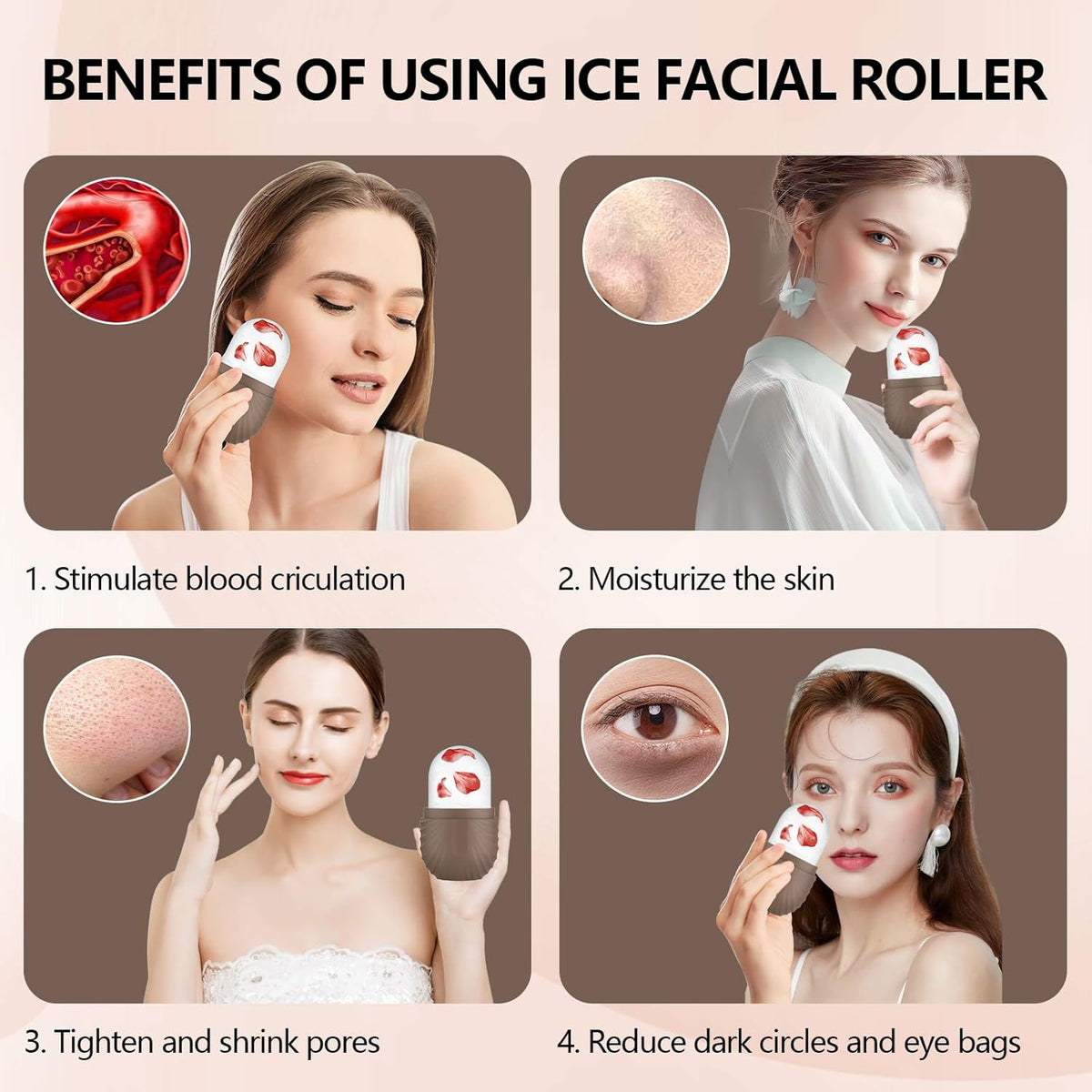Ice Roller for Face and Eye, Silicone Ice Facial Roller Ice Holder, Face Ice Mold Skin Care, Face