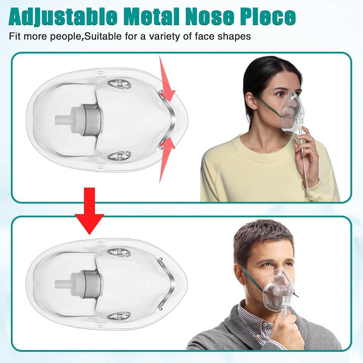 Geiserailie 2 Pack L Size Oxygen Mask with 6.6 Ft Tubing and Adjustable Elastic Strap, Adult Oxygen