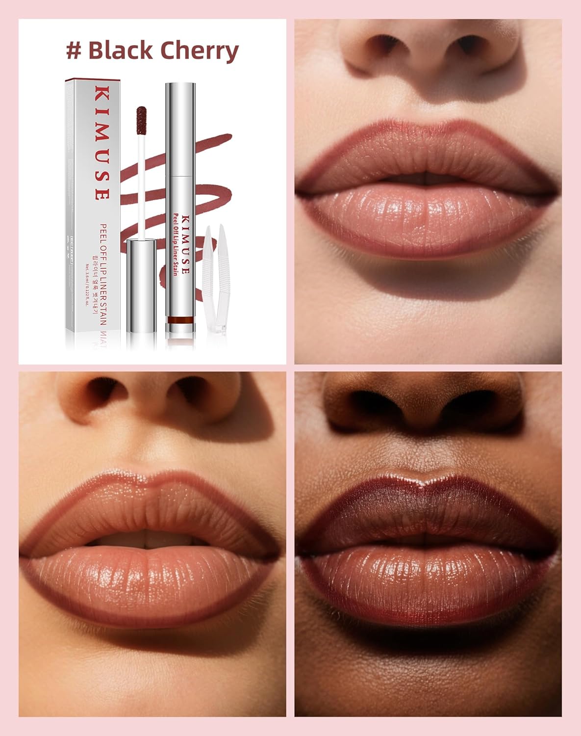 KIMUSE Peel Off Lip Stain, Long Lasting Lip Stain Peel Off with Tweezer, Waterproof Lip Liner