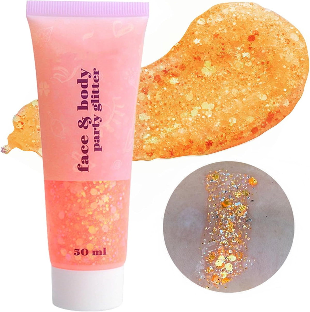 Go Ho Orange Face Body Glitter,Sparkle Orange Face Paint Glitter Makeup,Holographic Chunky Sequins