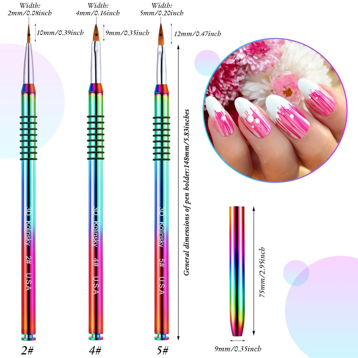 Patelai 3 Pcs Kolinsky 3D Nail Art Brush Set for Acrylic Powder Sculpture Nail Art Brush Size 2/4/5
