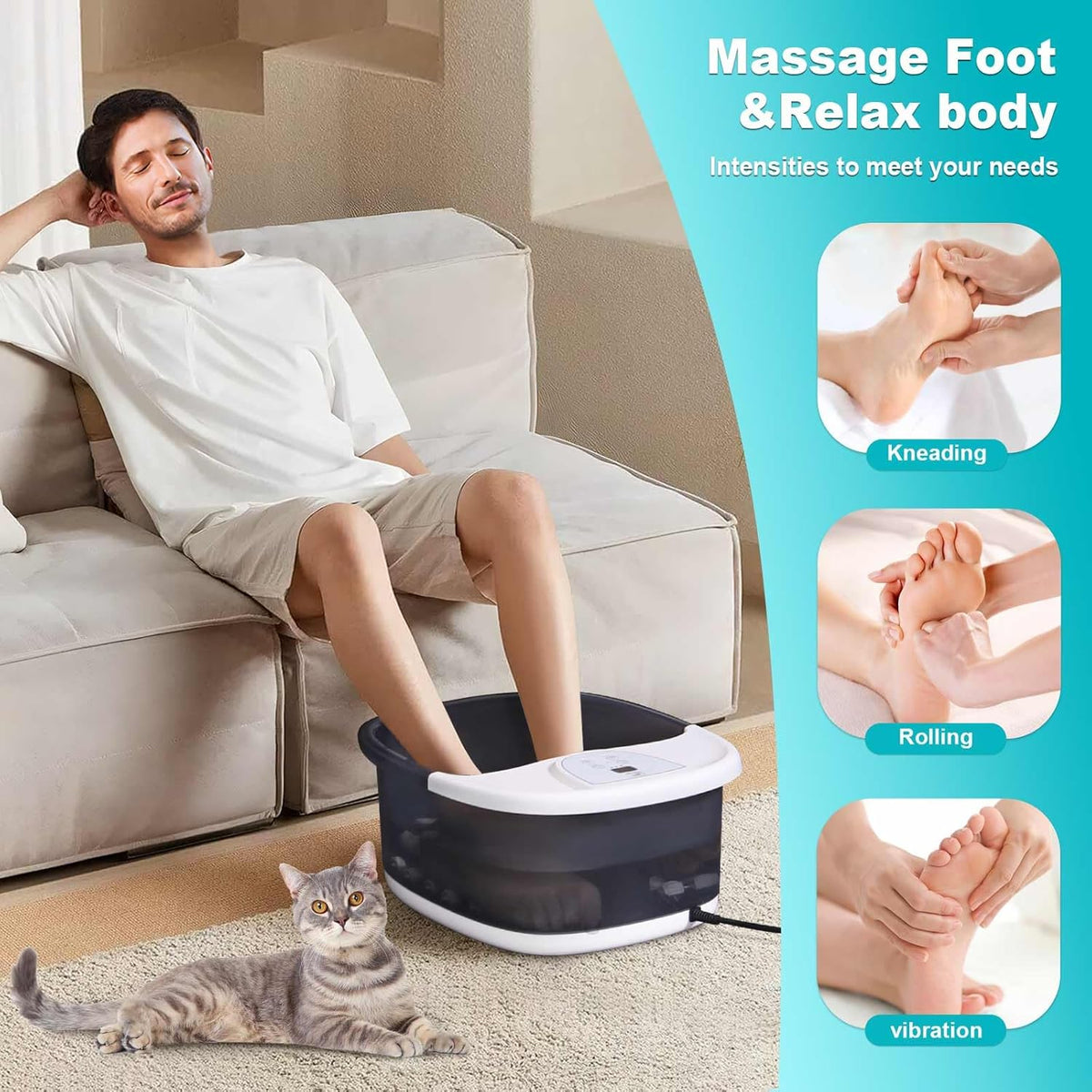 Foot Spa Bath Massager with Heat [2025 Upgraded], Vibration, Temperature Control, Jets, Bubbles