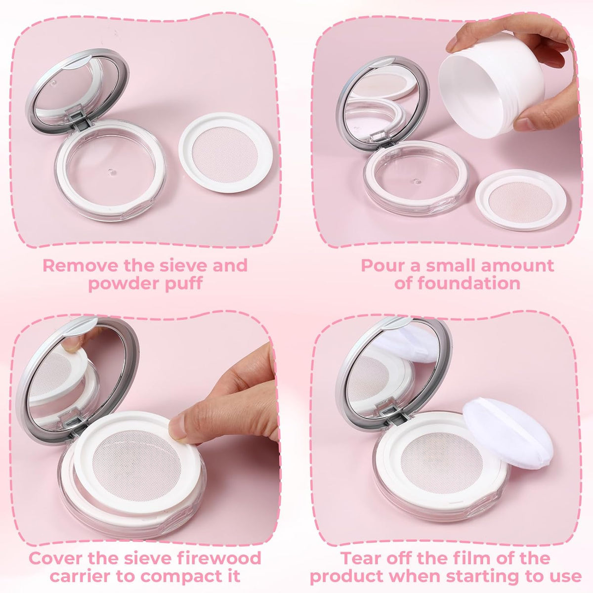 2 PCS Loose Powder Containers with Puff, 0.18oz Travel Powder Container Reusable Empty Makeup