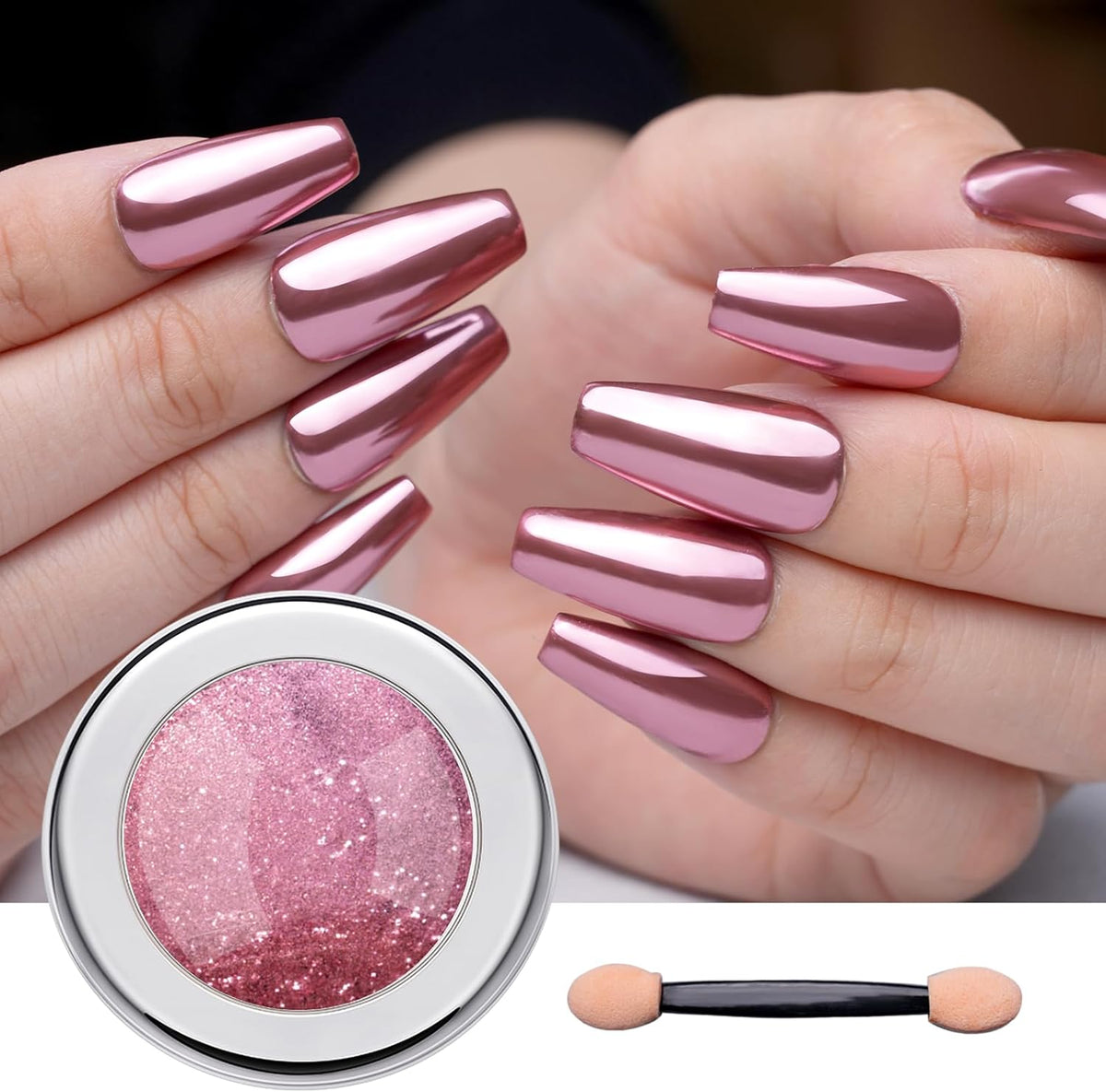 Pretty Diva Chrome Nail Powder - Rose Gold/Pink Nails Chrome Powder Mirror Effect, Premium Metallic
