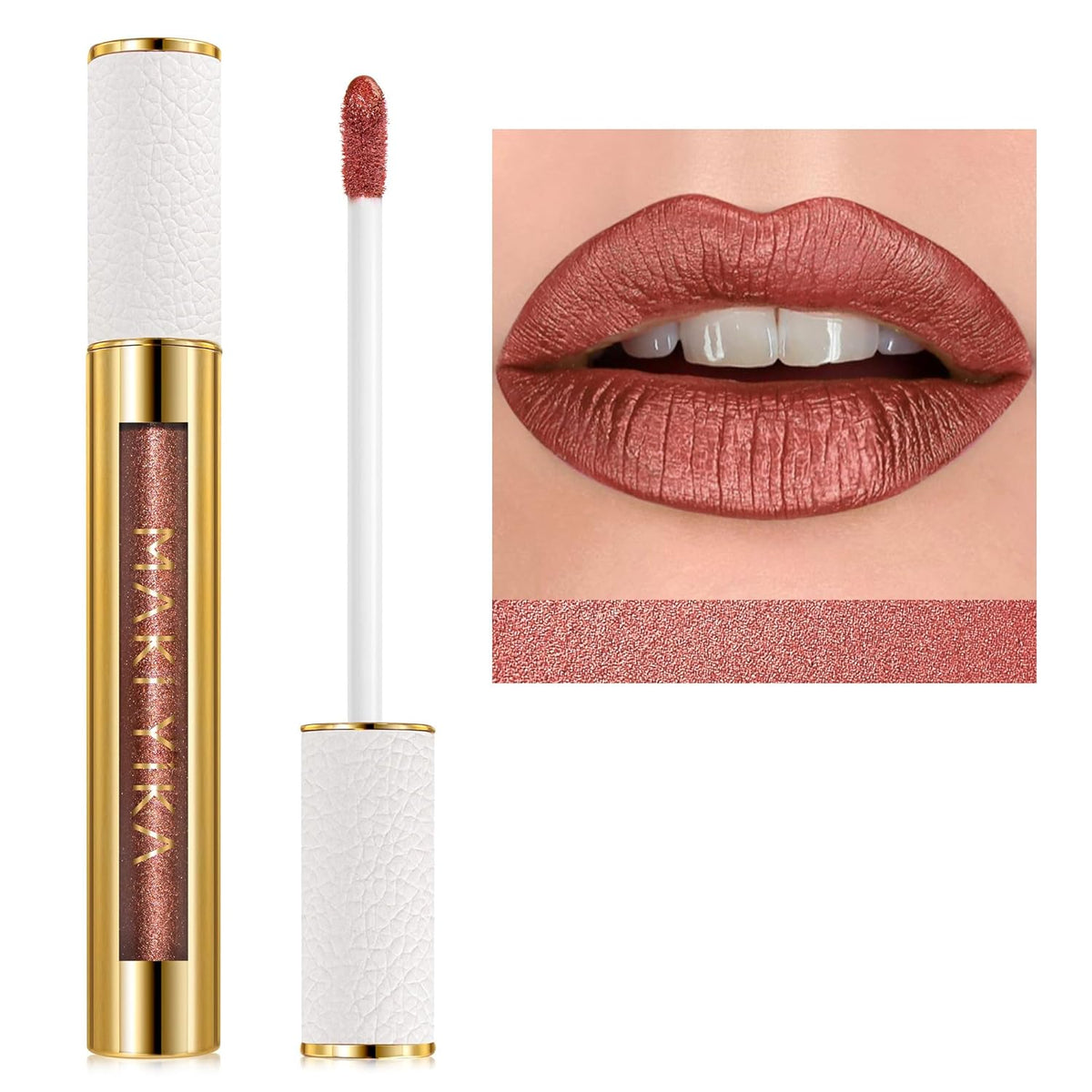 MAKI YIKA Metallic Lipsticks Long Lasting Brown Lipstick for Women, High Shine Glitter Lipstick No