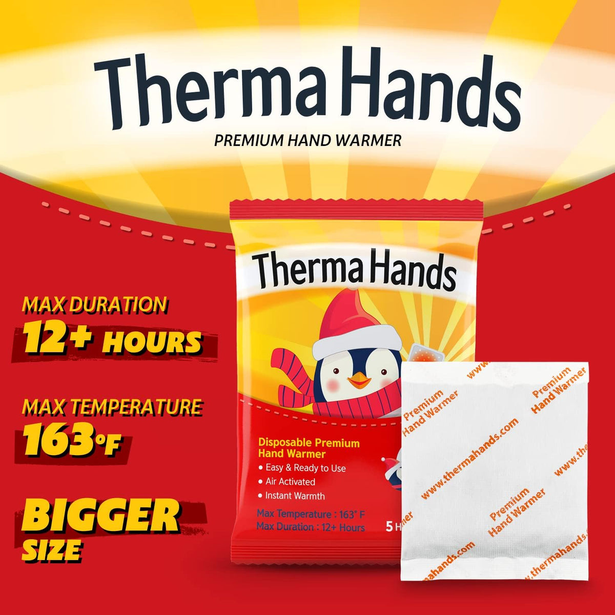Hand Warmers - Premium (Size: 3.5 inch x 4 inch, Duration: 12+ Hours, Max Temp: 163 F)