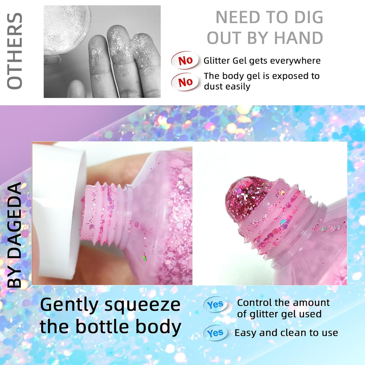 DAGEDA Body Glitter Gel, Face Glitters Body Gel Sequins Shimmer Liquid Eyeshadow, Chunky Glitter