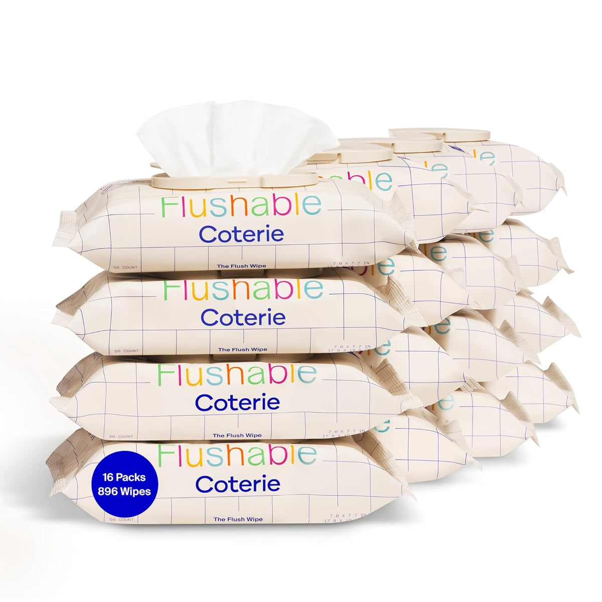 Coterie Flushable Wipes for Sensitive Skin, Hypoallergenic, 99% Water, Plant-Based Fibers, Sewer +