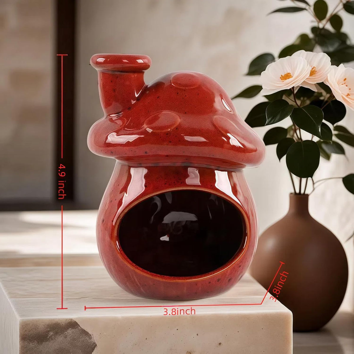 Mushroom Incense Holder, Red Ceramic Palo Santo Holder Burner & Sage Holder - Mini Tabletop