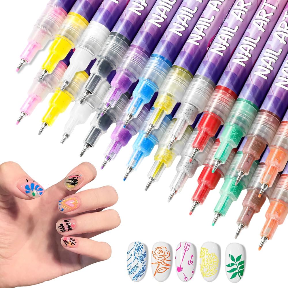 12 Colors Nail Art Pens Set, Nail Art Markers Doodle Pen for Kids Adults, Nail Art Tools for