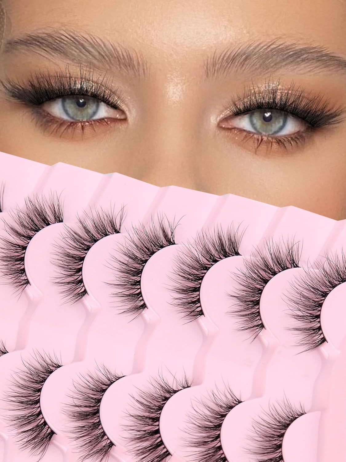Natural Cat Eye Lashes Wispy Eyelashes 14mm Lightweight False Eyelashes 3D Volume Natural Strip