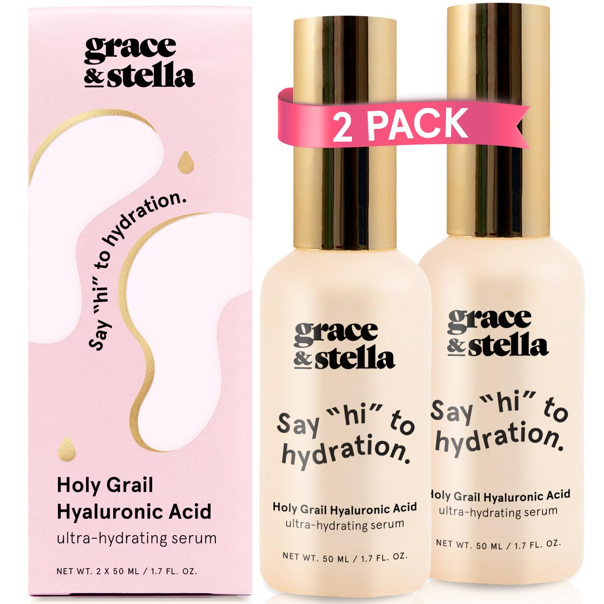 grace & stella Award Winning Hyaluronic Acid Face Serum (50ml/1.7 fl oz) Removes Fine Lines &