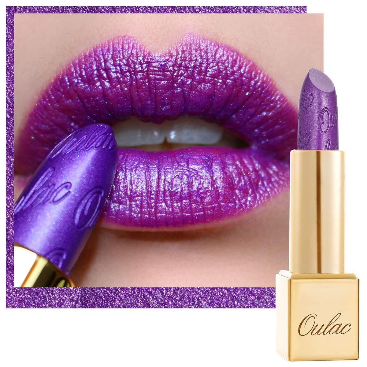 Oulac Purple Lipstick for Women with Metallic 3D Shine, Lightweight Hydrating Formula, High-Impact
