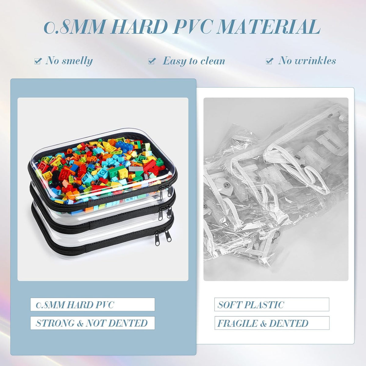 Hoolerry 3 Pcs Clear Hard Zipper Case Plastic Pouch Transparent Hard Case Clear Makeup Bag Portable