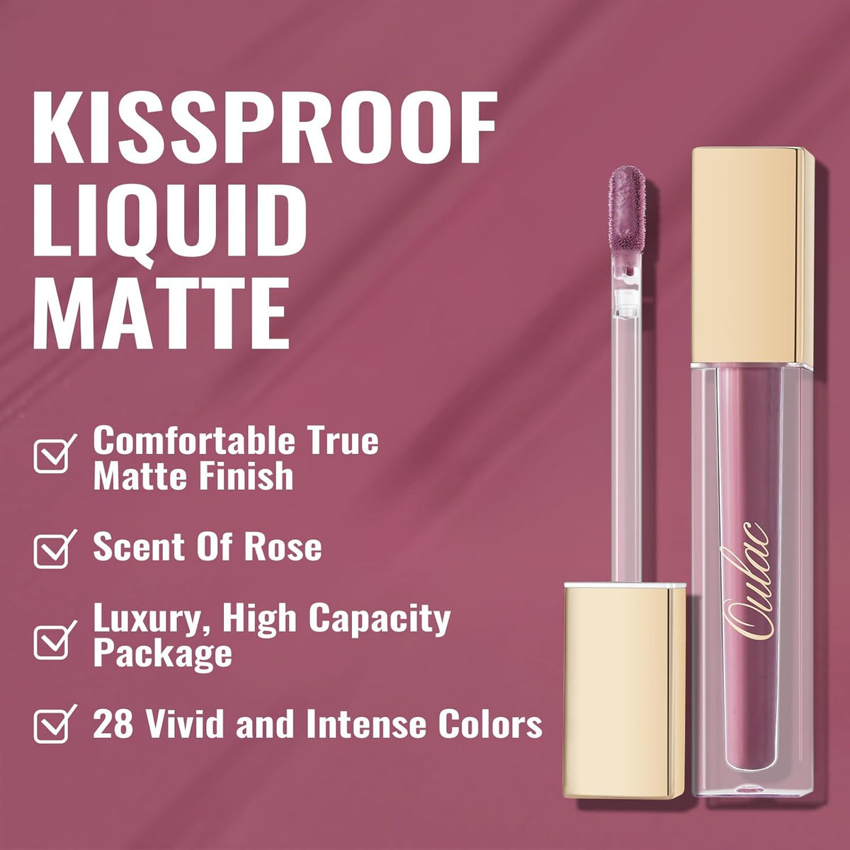 Oulac Matte Liquid Lipstick Mauve Pink Lip Gloss for Women, Long Lasting Lipstick Waterproof, No