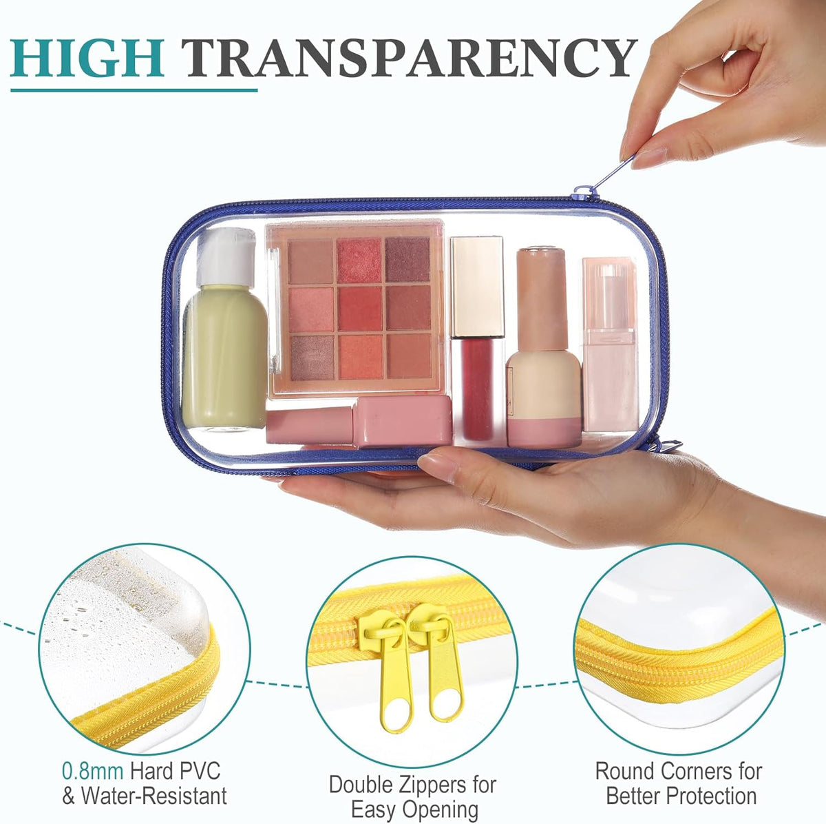 Sanwuta 6 Pcs Clear Hard Zipper Case Pencil Pouches Hard Plastic Zipper Pouches Makeup Bag