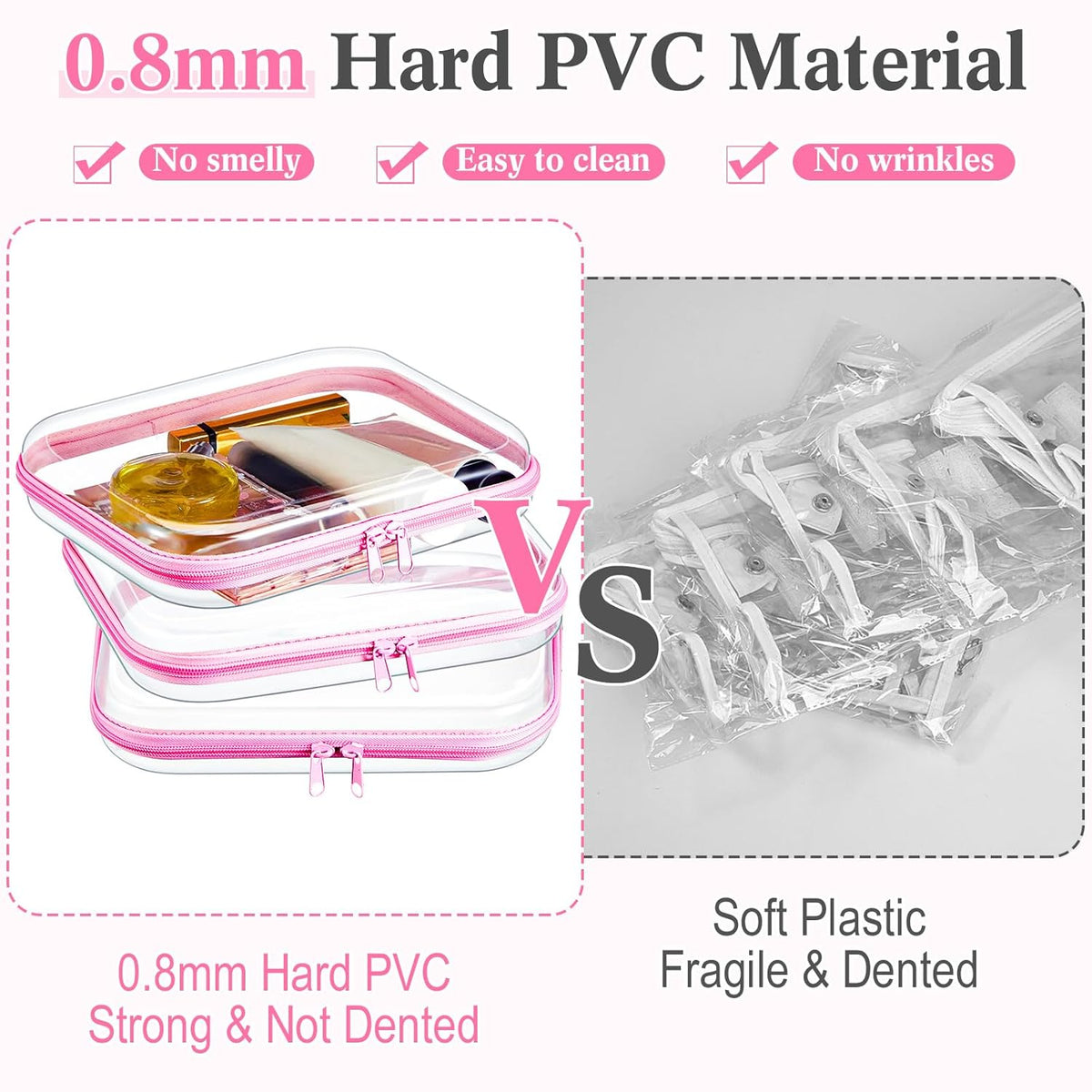 Hoolerry 3 Pcs Clear Hard Zipper Case Plastic Pouch Transparent Hard Case Clear Makeup Bag Portable