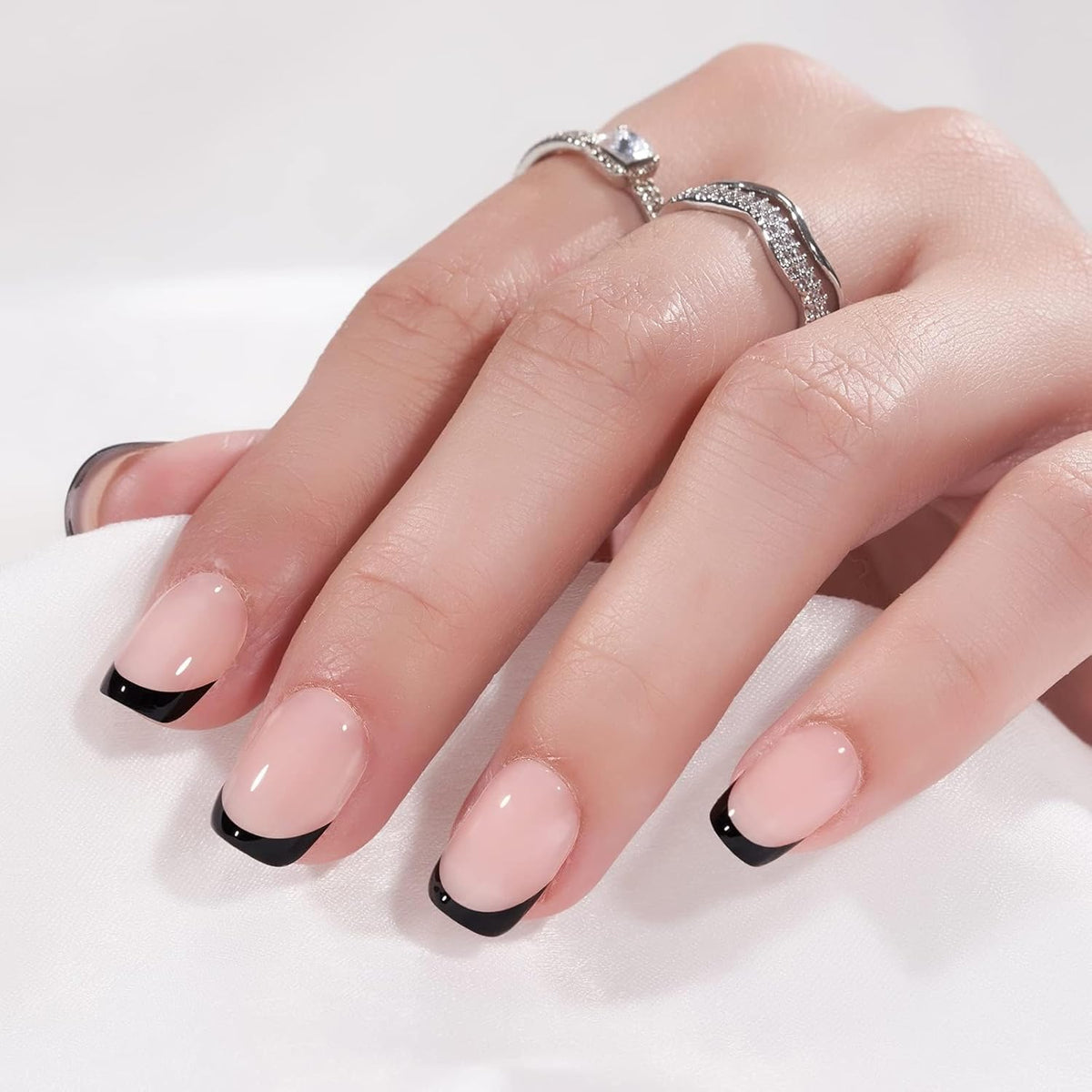French Tip Press On Nails - BTArtbox Jelly Square Fake Nails with Nail Glue, Reusable