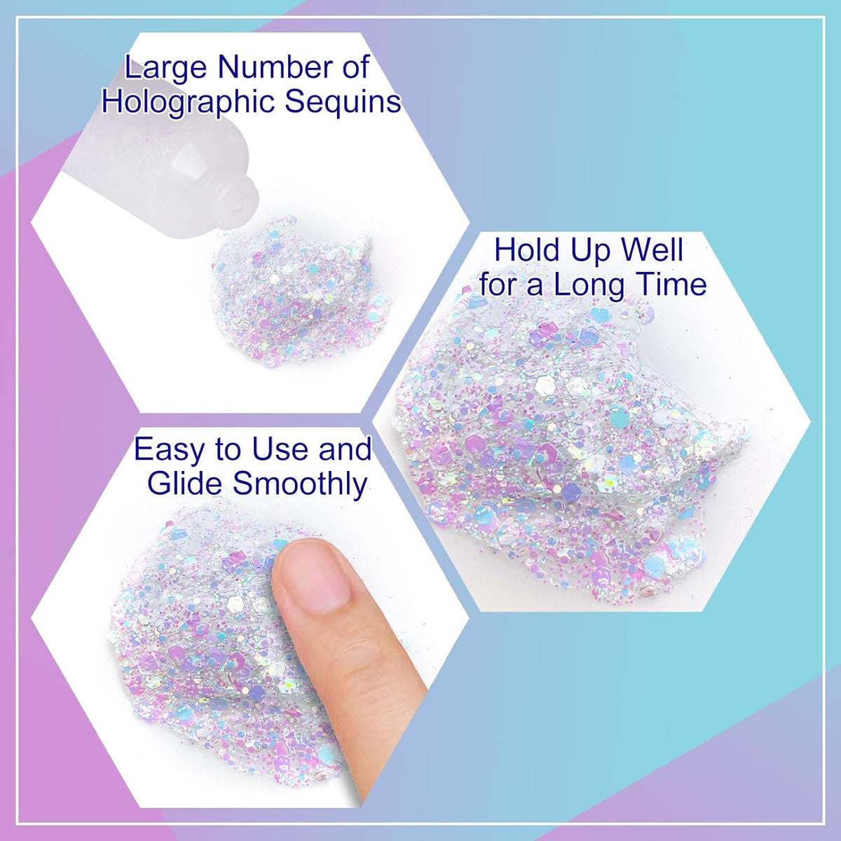 MEICOLY Chameleon Iridescent White Body Glitter,Chunky Face Glitter Paint Ice Themed Aerial