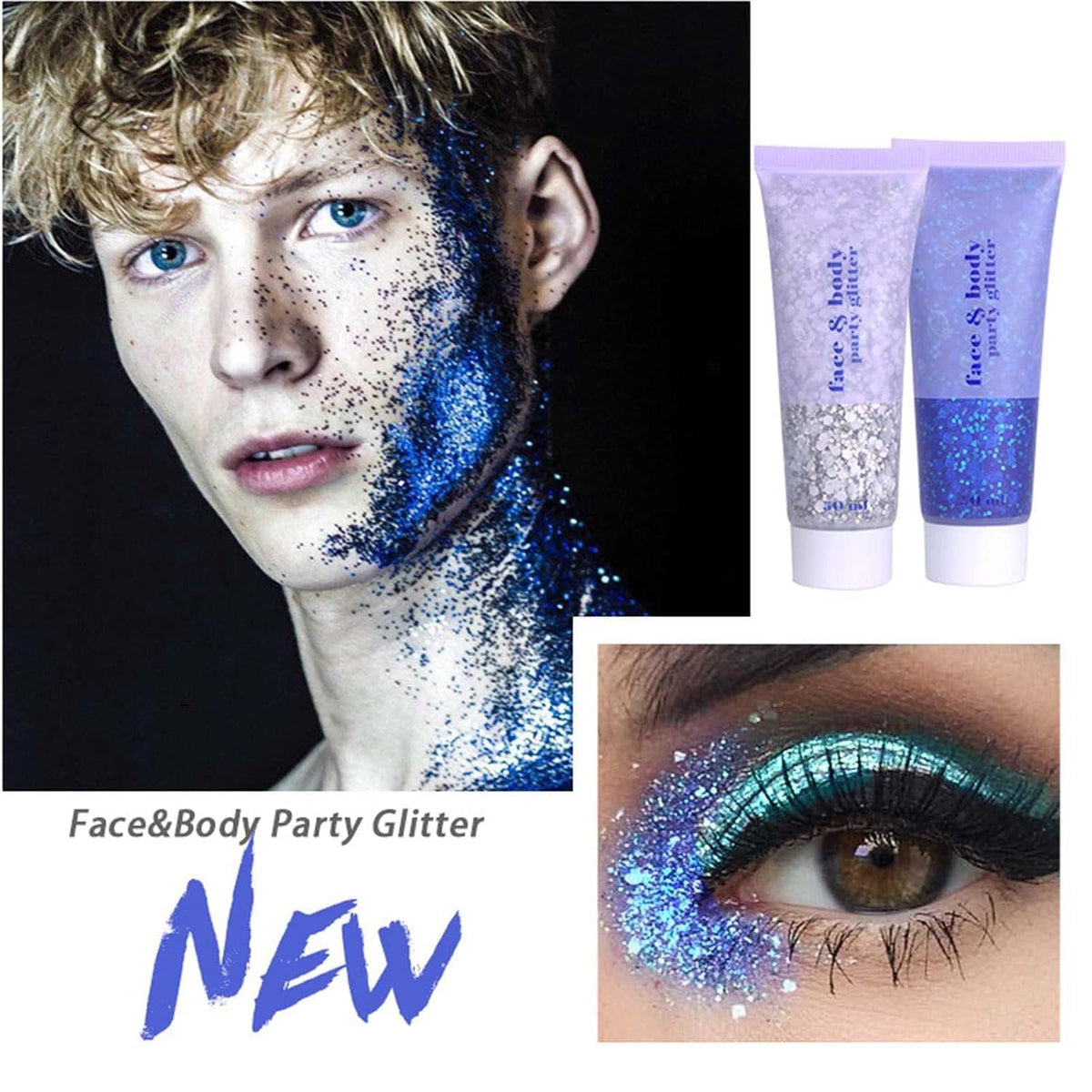 DAGEDA Body Glitter Gel, Face Glitters Body Gel Sequins Shimmer Liquid Eyeshadow, Chunky Glitter
