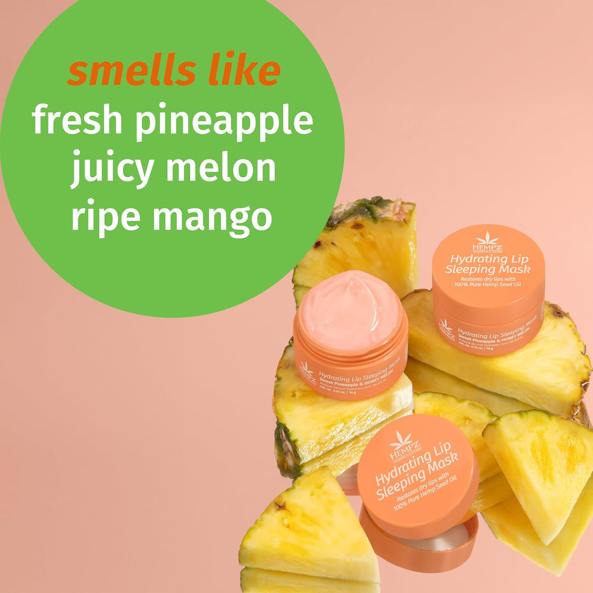 Hempz Hydrating Lip Sleeping Mask - Sweet Pineapple & Honey Melon (.95 Oz.) | Overnight Hydrating