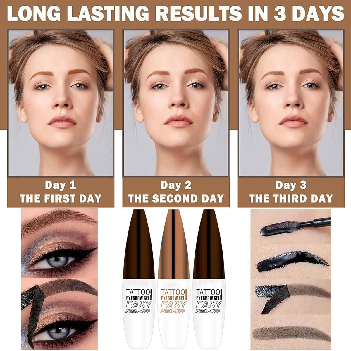 Tattoo Peel Off Eyebrow Gel Tint, Long Lasting Brow Tint, Transfer Proof and Waterproof Tint Peel