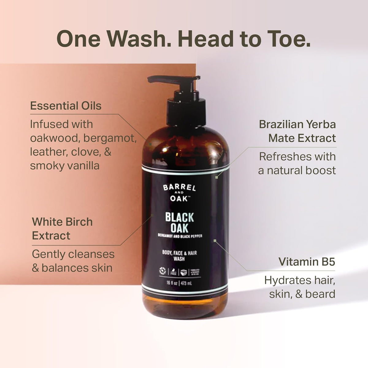 Barrel & Oak All-in-One Wash for Face, Hair, & Body, Vegan & Hydrating Face, Shampoo and Body Wash
