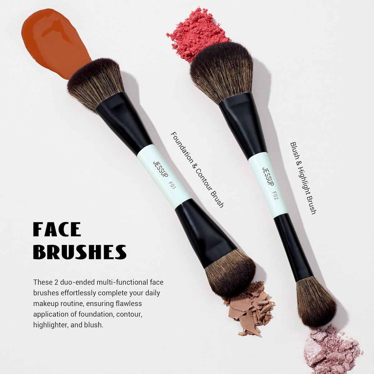 Jessup Makeup Brush Set 6pcs Double Sided Makeup Brushes Foundation Contour Blush Highlight