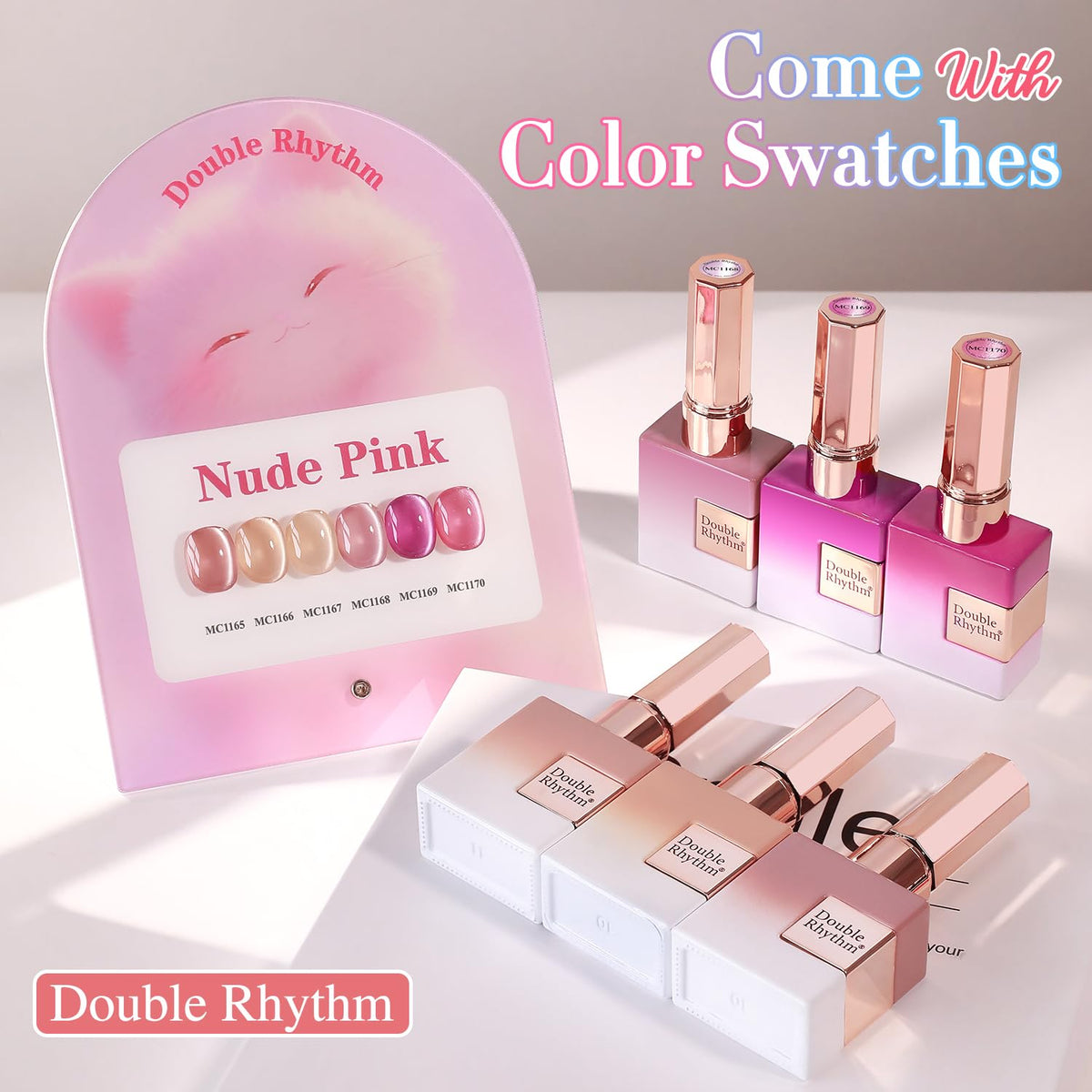 Double Rhythm Cat Eye Gel Nail Polish Set of 6 Same Color Same Bottle 0.5 Oz Shimmer Glitter with