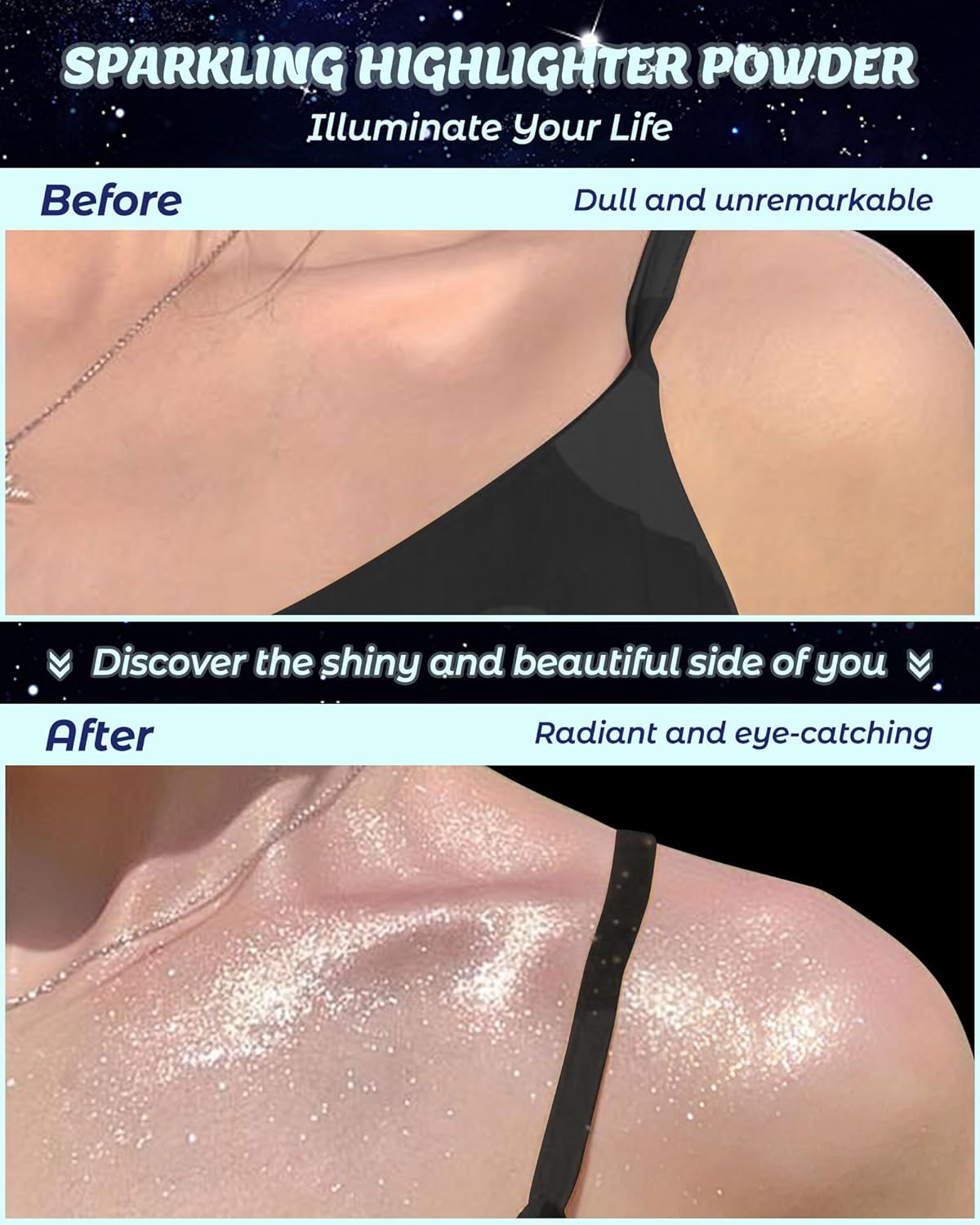 Glitter Air Cushion Highlighter Powder - 3D Contour & Brighten Face, Eyes, Body, Hair | Pearlescent