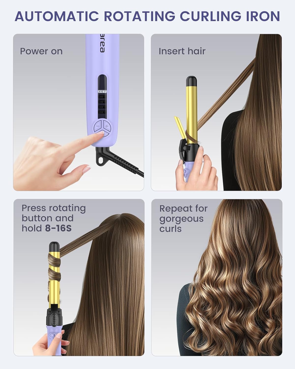 Ceramic Rotating Curling Iron, 3 in1 Self-Rotating Curler with Interchangeable Barrels (0.75" 1"