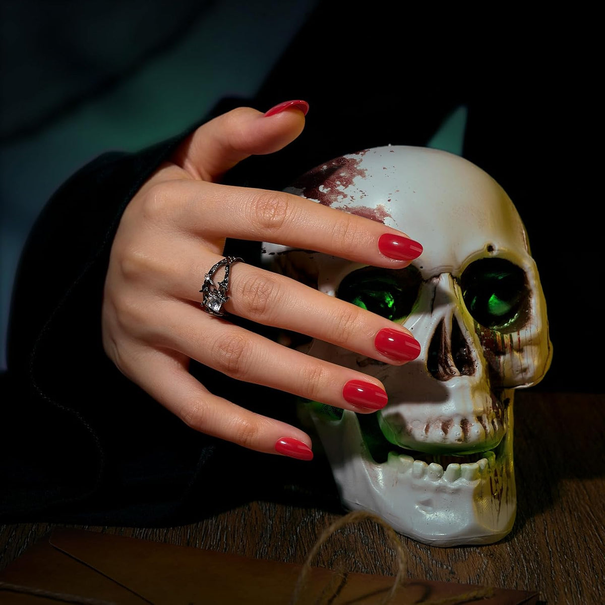 BTArtbox Press On Nails Short - Red Press on Nails, Short Oval Fake Nails with Nail Glue, Natural