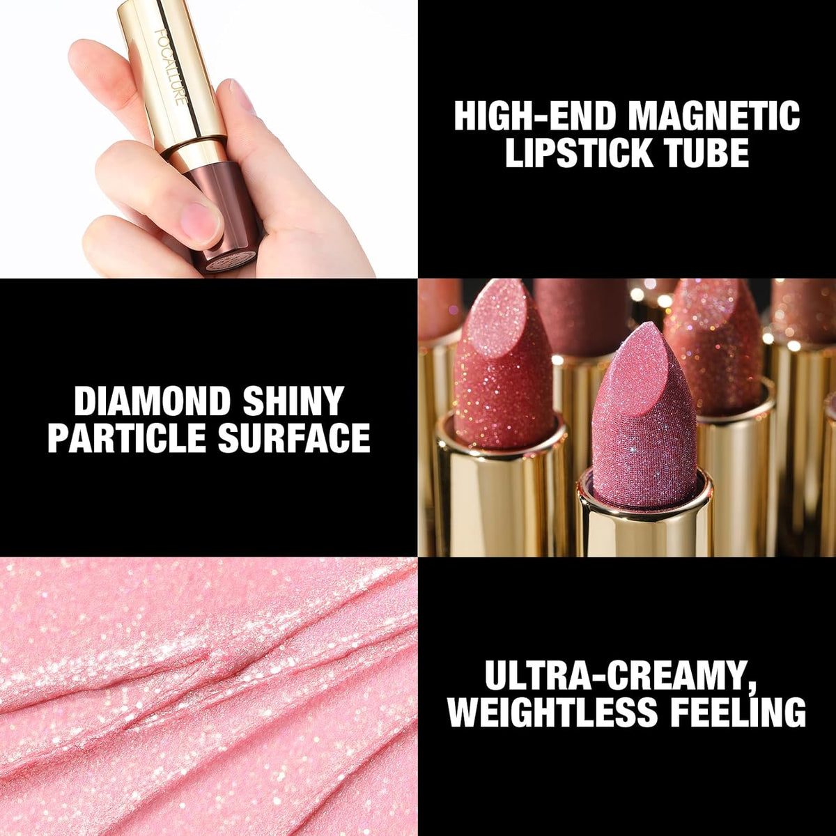 FOCALLURE Glisten Opal Shine Lipstick, High Impact Lip Color, Moisturizing Tinted Lip Balm