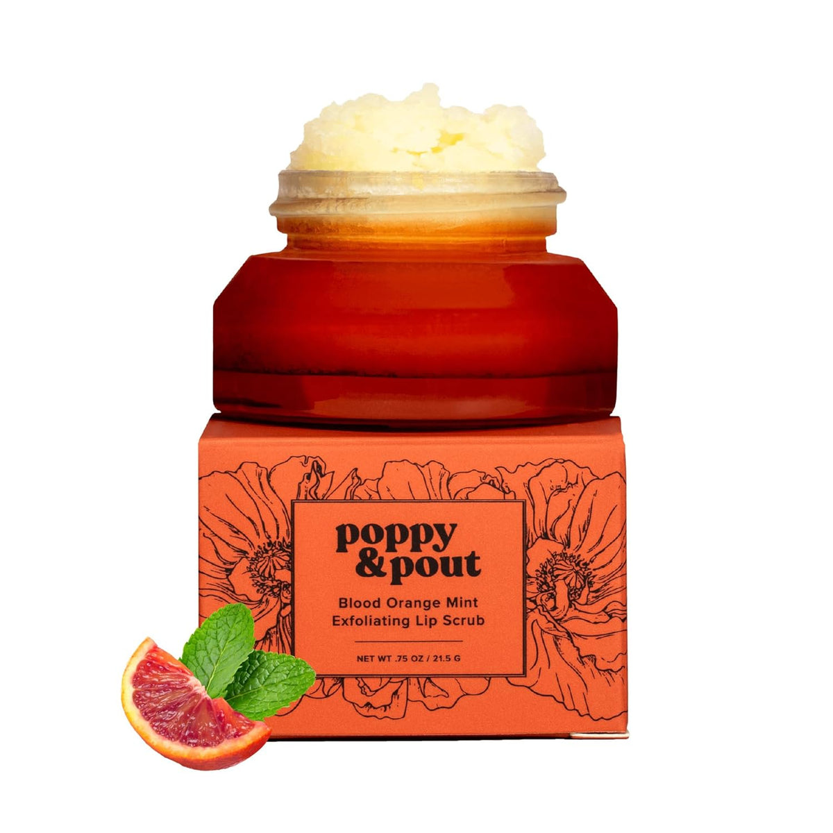 Poppy & Pout Natural Lip Scrub, Moisturizing Sugar Scrub for Dry Lips, Lip Scrubber Exfoliator with