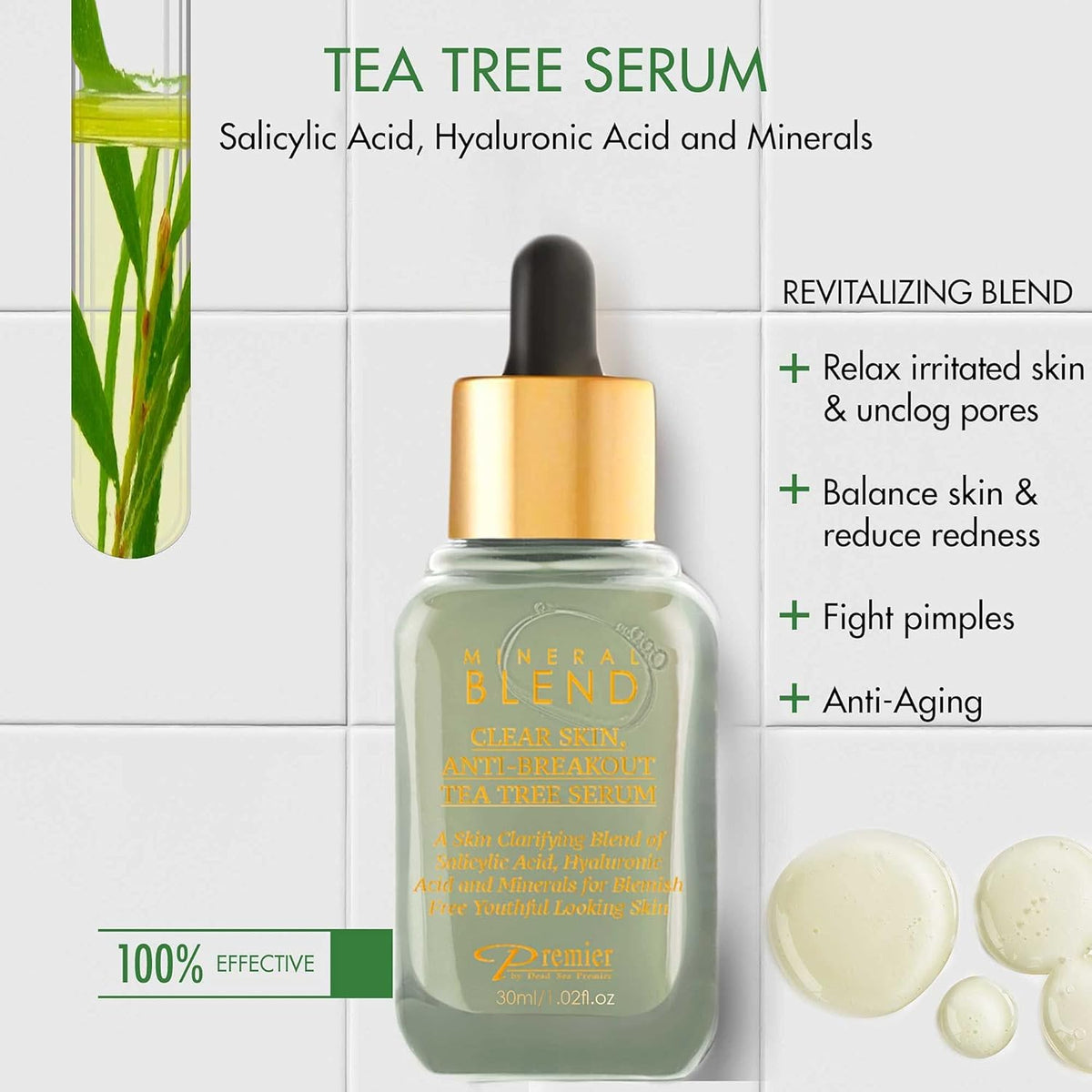 Clear skin, Anti-breakout Tea Tree serum for face and acne with Vitamin C,Salicylic Acid