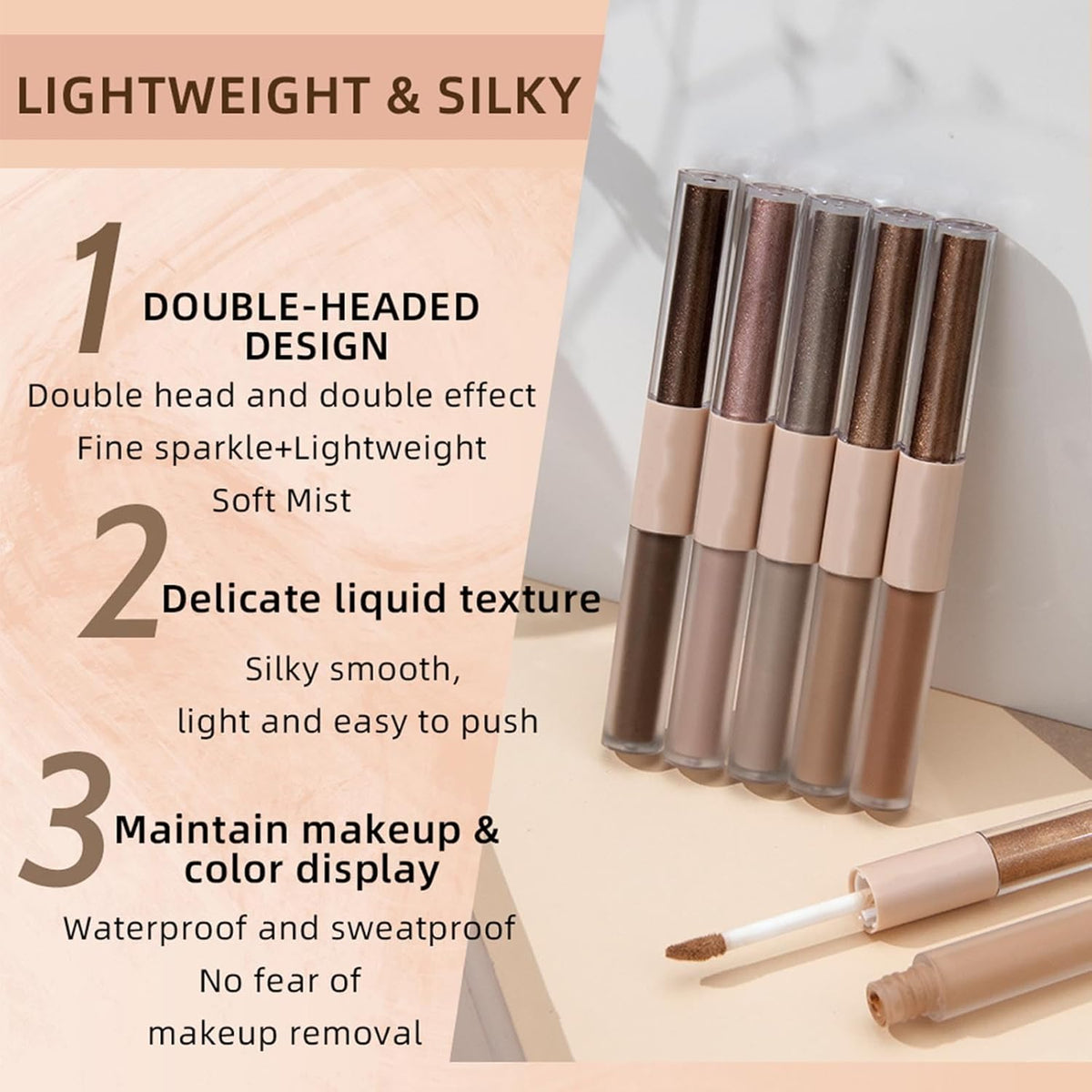 Dark Brown Liquid Eyeshadow Bronze Matte Metallic Double Ended Glitter Eyeshadow Sticks For Eyes