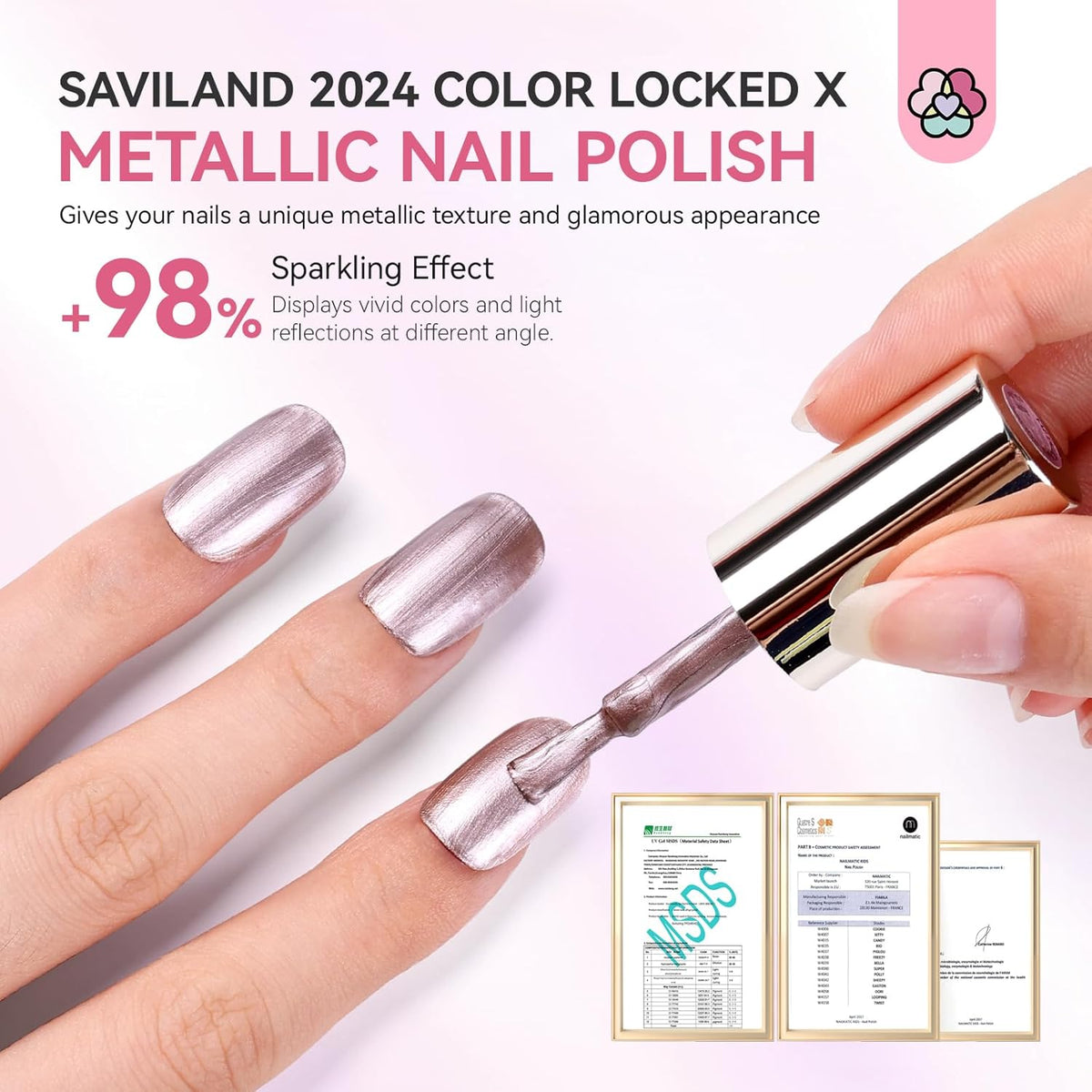 SAVILAND Metallic Nail Polish Rose Glod: Quick Dry Mirror Pink Nail Polish Regular Chrome