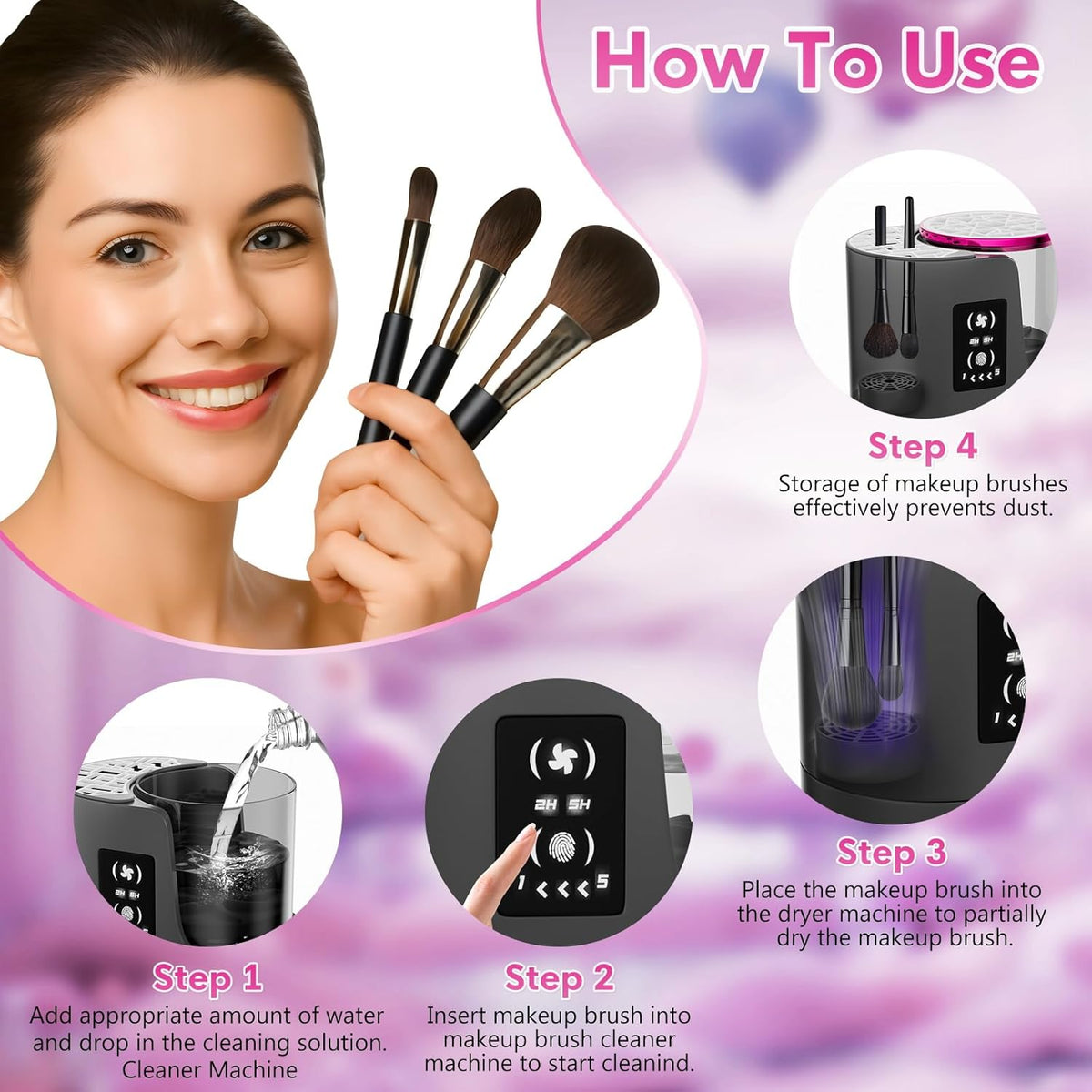 3 IN 1 Electric Makeup Brush Cleaner,Automatic Makeup Brush Cleaner with Makeup Brush