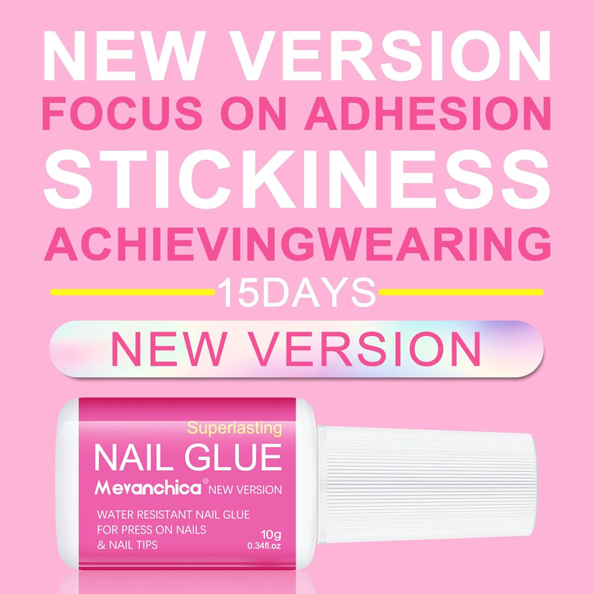 Super Strong Nail Glue for Press ons,Nail Tips&Acrylic Fingernails(10ml) New Version Brush Tip