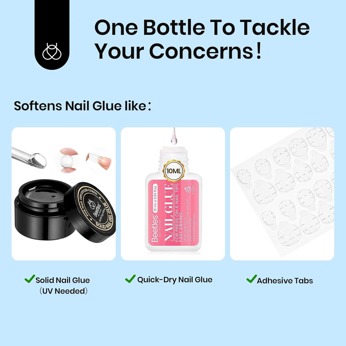 Beetles Nail Glue Remover with Cuticle Pusher, 20ml Press on Nails Glue Remover for False Nail Tips