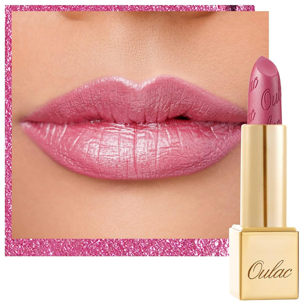 Oulac Pink Lipstick for Women with Metallic 3D Shine Lightweight Hydrating Formula, High Impact Lip