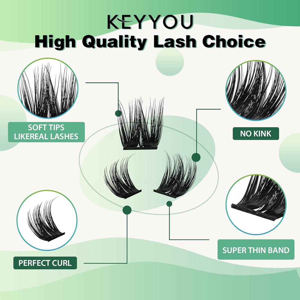 Lash Clusters 96pcs Individual Lashes D Curl 10mm Cluster Lashes KEYYOU Volume Wispy Lash Extension