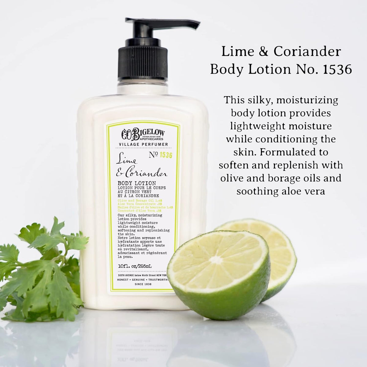 C.O. Bigelow Lime Coriander Body Lotion, Village Perfumer Moisturizing Body Lotion with Aloe Vera